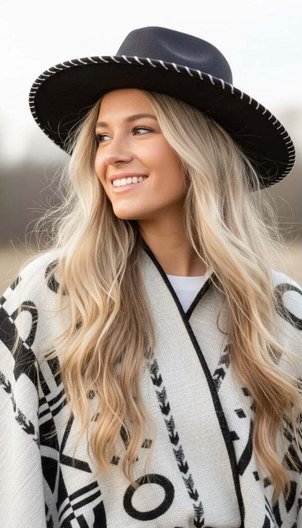 Amity Arrow Painted Black Vegan Suede Hat