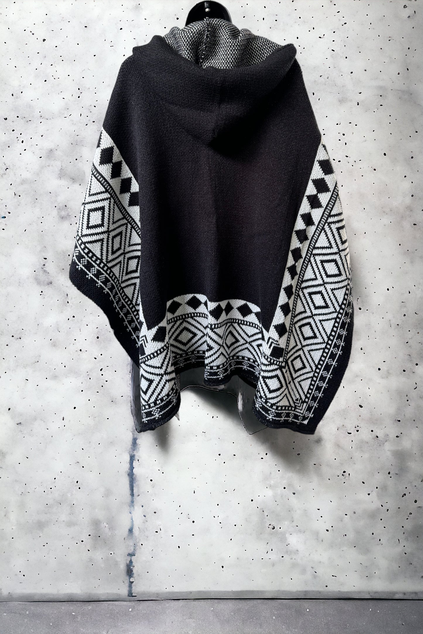 Aztec Hooded Knit Poncho