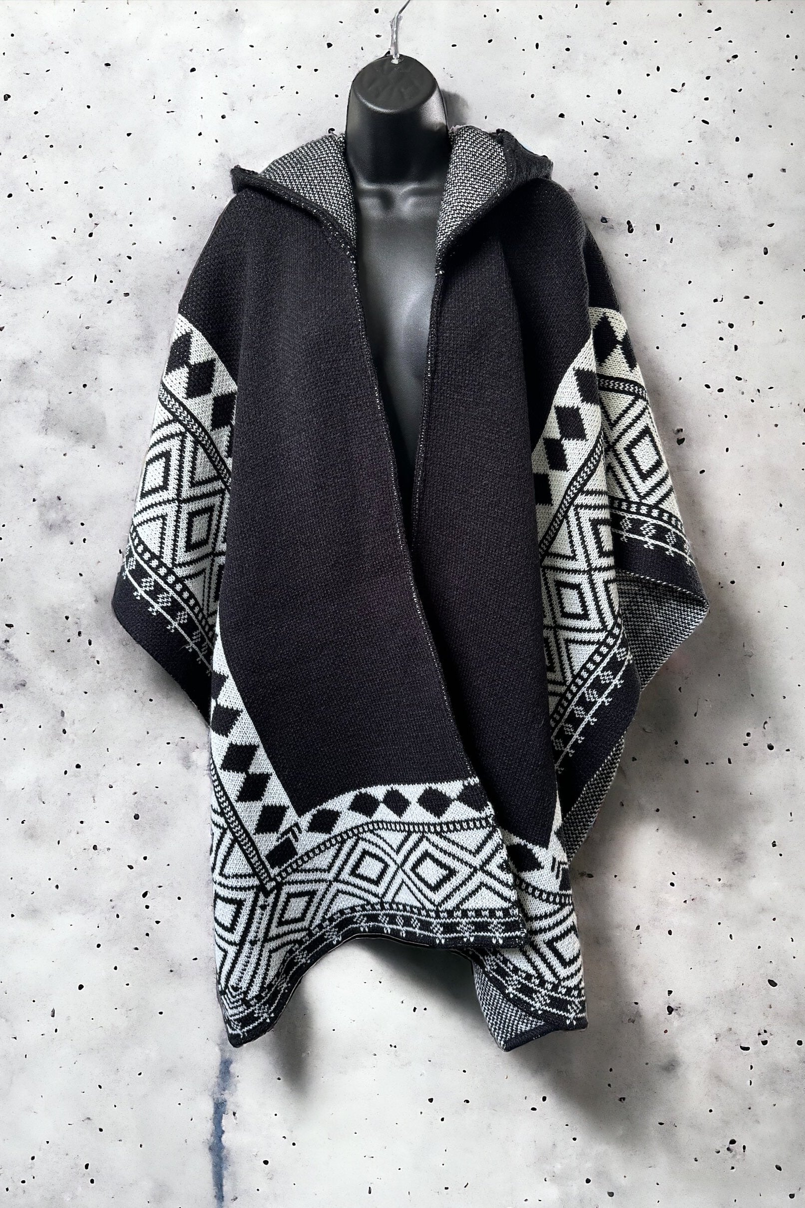 Aztec Hooded Knit Poncho